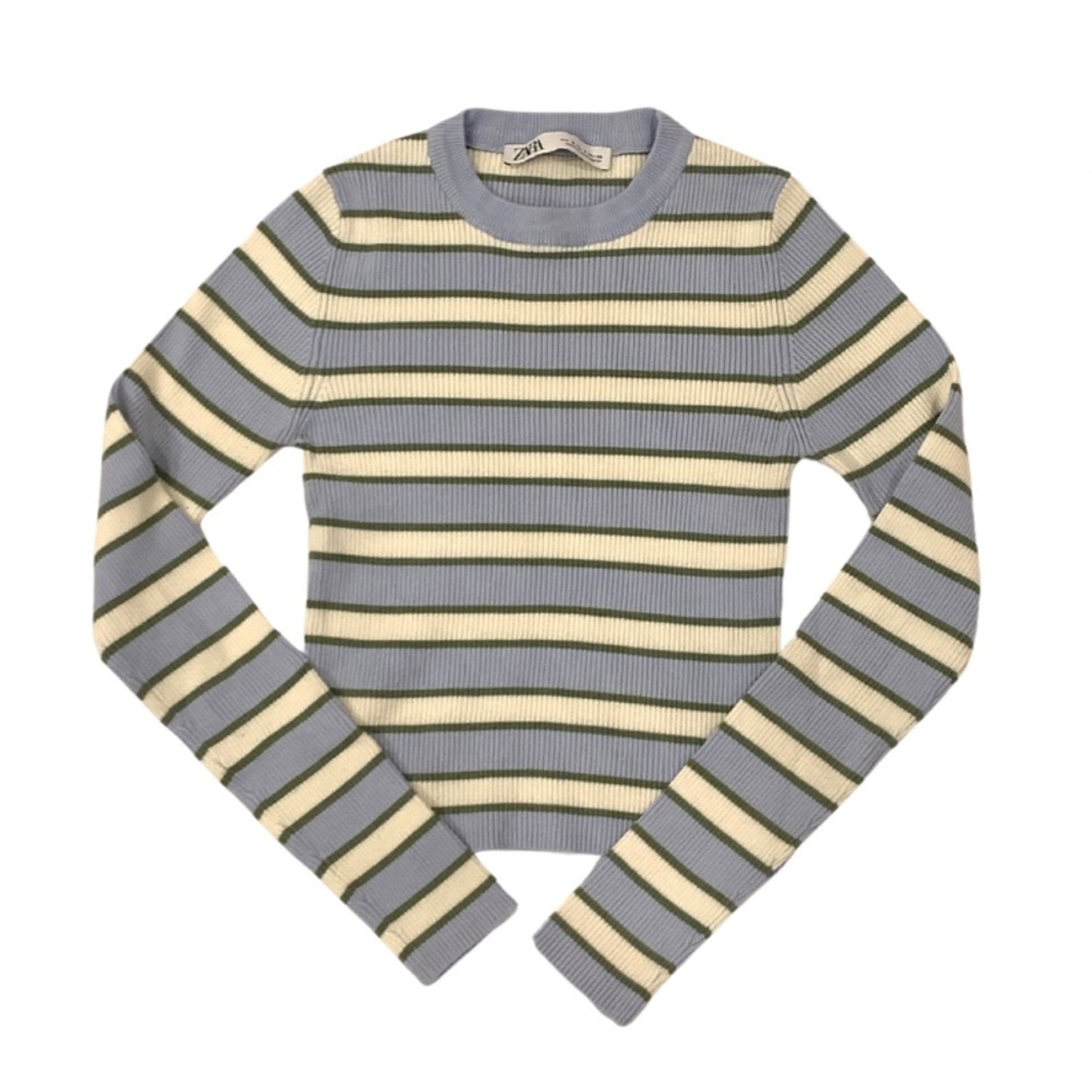 Green & Blue Ribbed Croptop Longsleeve